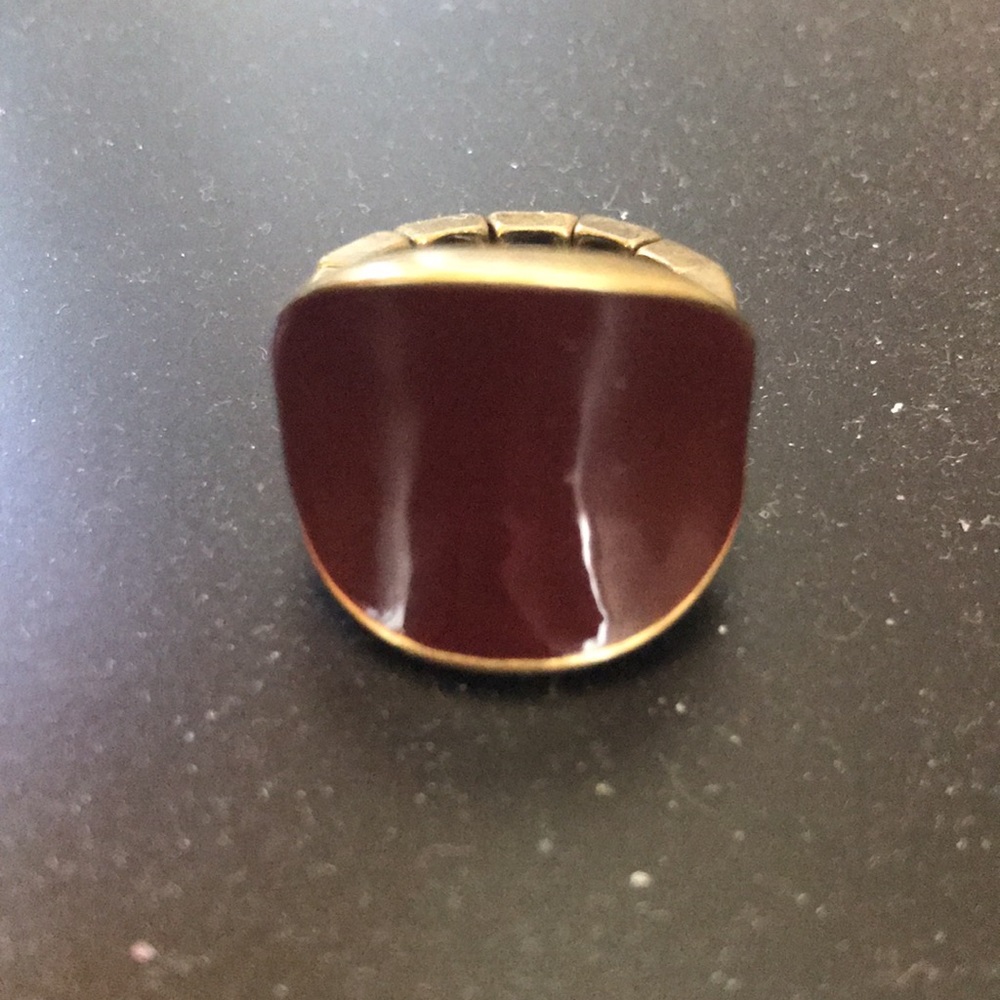 Antique Brass Stretch Ring with Dark Reddish Brown Accent